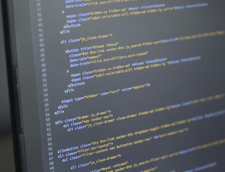 Code on computer screen programming software